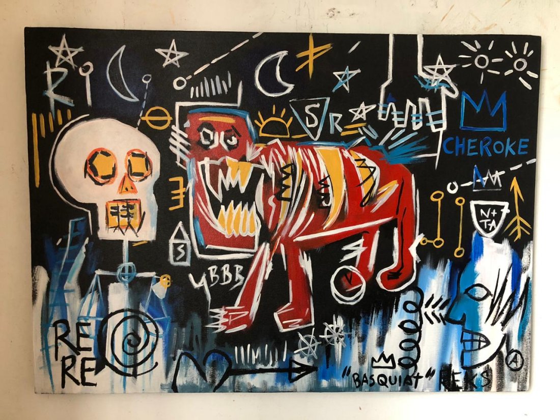 Jean-Michel Basquiat Painting Oil On Canvas Signed (1 of 8)