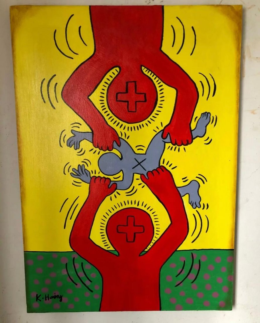 Keith Haring Painting Oil On Canvas Signed & Sealed (1 of 9)