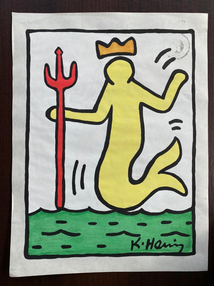 Signed and Sealed Keith Haring Mixed Media on paper: Signed and Sealed Keith Haring Mixed Media on Paper on verso stamp inscribed Authorized by the estate of Keith Haring Aprox size 12 x 8.5 Inches. This item has limited provenance, it doesnt have any d