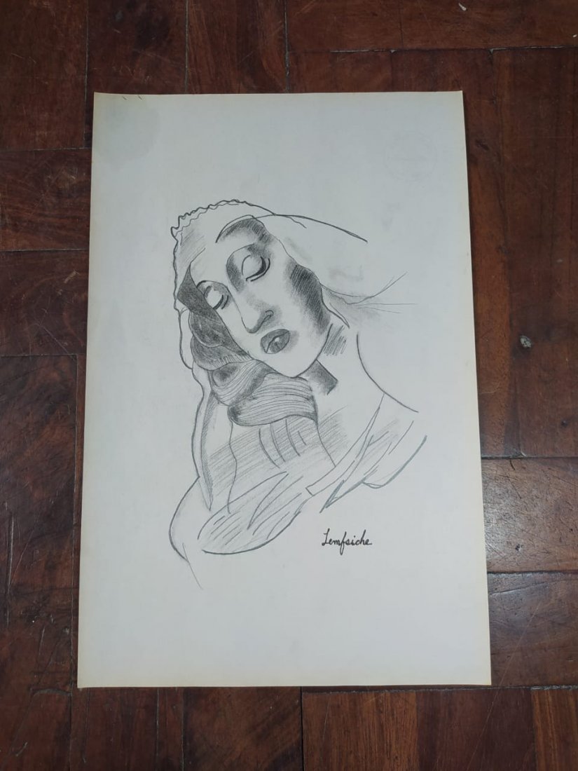 In the Style of Tamara de Lempicka Charcoal On Paper: In the Style of Tamara de Lempicka Charcoal Drawing On Paper. Art Deco, Aprox size 13 inches x 8.5 inches This item has limited provenance, it doesn't have any documentation or certification, Sold "as