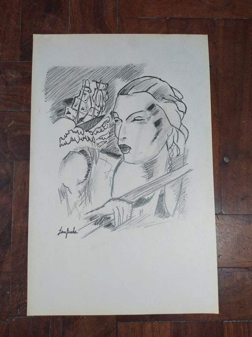In the Style of Tamara de Lempicka Charcoal On Paper: In the Style of Tamara de Lempicka Charcoal Drawing On Paper. Art Deco, Aprox size 13 inches x 8.5 inches This item has limited provenance, it doesn't have any documentation or certification, Sold "as