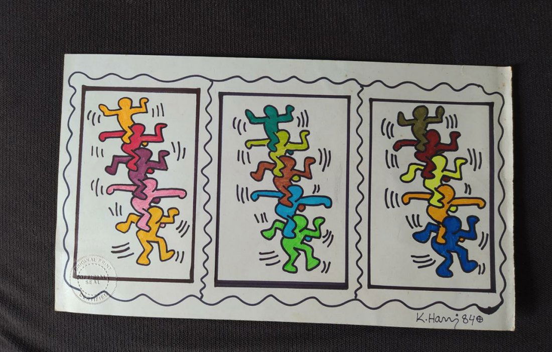 Keith Haring Mixed Drawing on Paper 1984 In The Style (1 of 4)