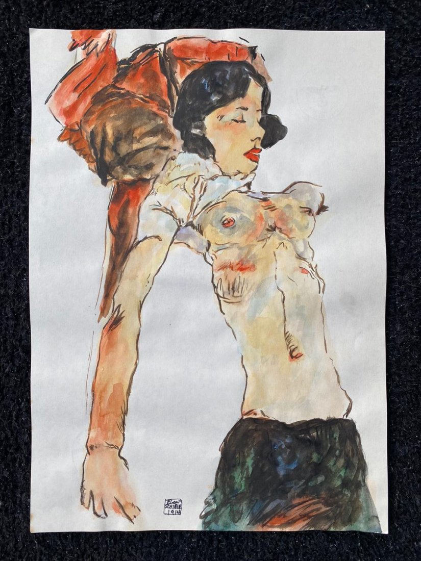 Egon Schiele (Watercolor on Paper) In the Style of (1 of 2)