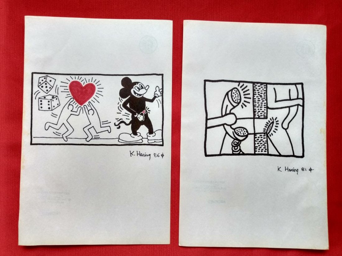 Keith Haring 2 Drawings on Paper In the Style of: Keith Haring Mixed media Drawings On Paper Measures 33cm x 21cm. Done in the Style of Keith Haring, American Artist (May 4, 1958 - February 16, 1990). This collectible artwork, belonged to a collector
