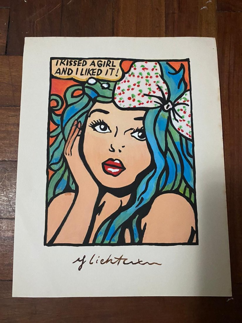 Roy Lichtenstein (Watercolor on Paper) In the Style of: In the Style of Roy Lichtenstein American Artist, Watercolor on Paper on verso stamp. Aprox size 29.5cm x 21.1cm This item has limited provenance, it doesnt have any documentation or cerfication, Sold