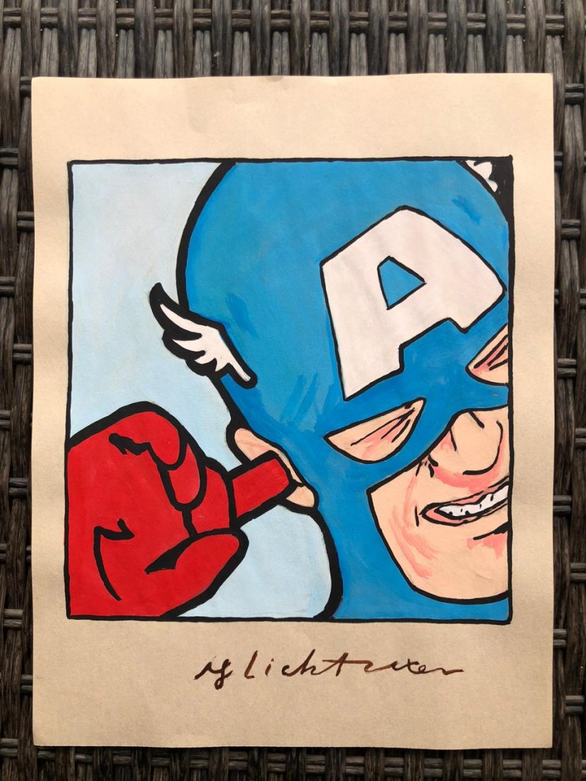 Roy Lichtenstein Watercolor On Paper (In the Style of): Roy Lichtenstein Watercolor Drawing On Paper Measures 33cm x 21.5cm. Done in the Style of Andy Warhol, These drawings belonged to a private collection. This item has limited provenance, It doesnt have