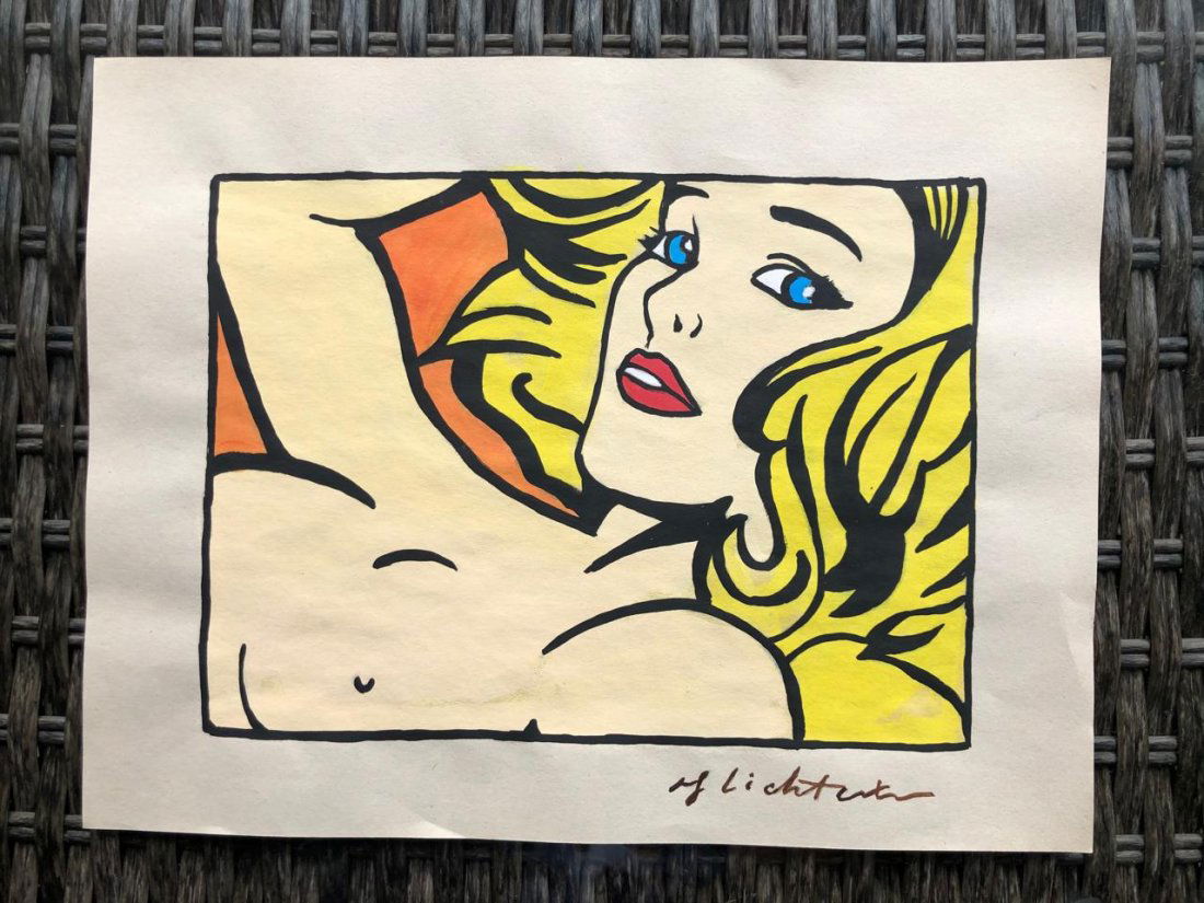 Roy Lichtenstein Watercolor On Paper (In the Style of): Roy Lichtenstein Watercolor Drawing On Paper Measures 33cm x 21.5cm. Done in the Style of Andy Warhol, These drawings belonged to a private collection. This item has limited provenance, It doesnt have