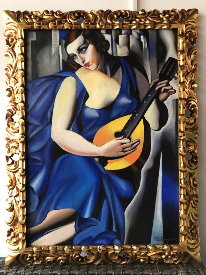 Tamara de Lempic Oil On Canvas Signed (In the Style of): In the Style of Tamara de Lempicka Polish artist, Oil Painting on Canvas, Signed and Sealed Framed, Measures 33\" x 26.5\" Inches, I sold this item to the manner or artist style, it doesn´t have any