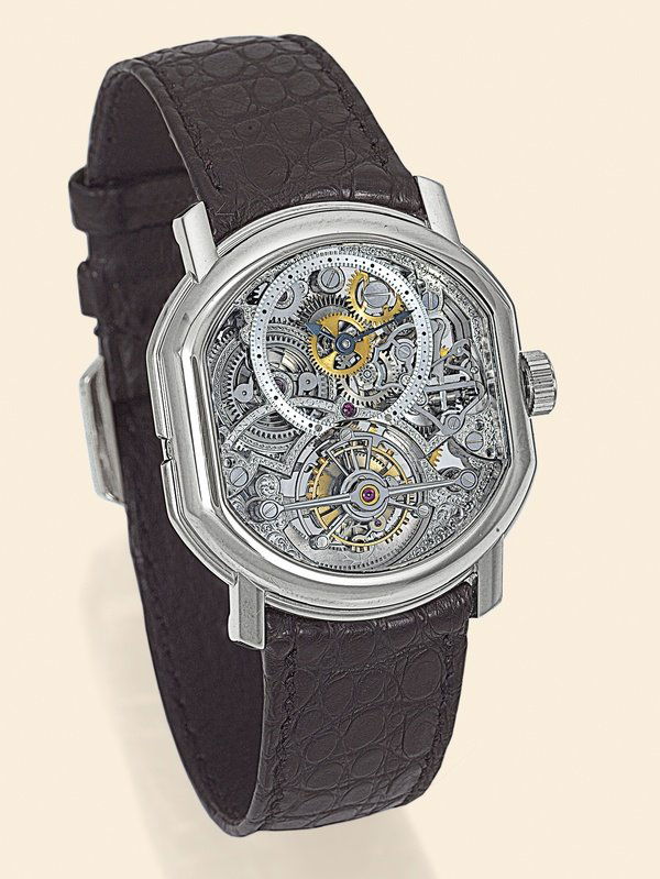 Tourbillon Double Face Skeleton Daniel Roth WG: Tourbillon - Double Face – Skeleton" Daniel Roth, "Tourbillon - Double Face – Skeleton", No. 18, Ref. C187 S. Made in the 1990s. Very fine and rare, double-ellipse shaped, skeletonized, water resi