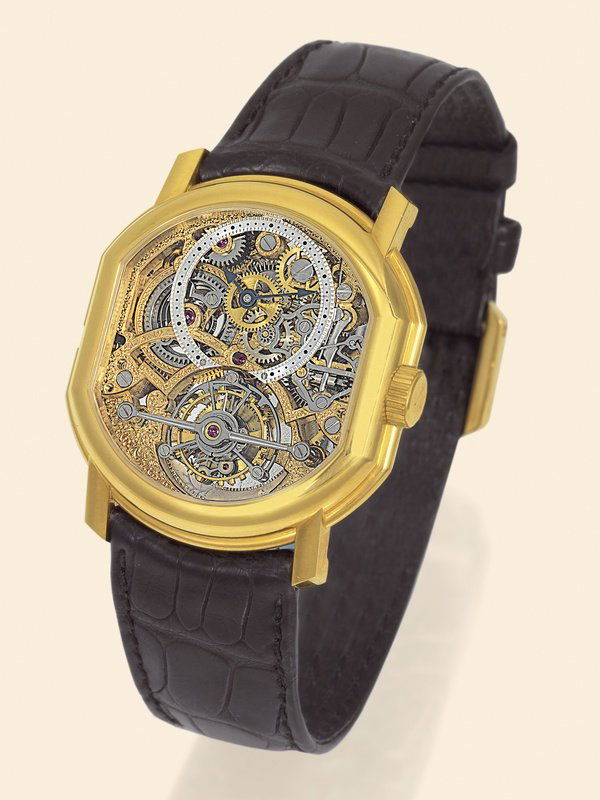 Tourbillon Double Face Skeleton Daniel Roth PG: Tourbillon - Double Face – Skeleton" Daniel Roth, "Tourbillon - Double Face – Skeleton", No. 16, Ref. C187 S. Made in the 1990s. Very fine and rare, double-ellipse shaped, skeletonized, water resi