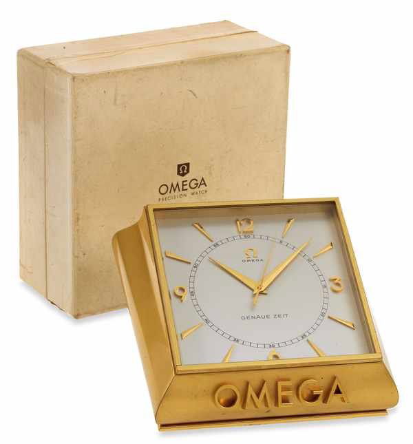 253 Omega Vintage Bronze Table Clock Rare c. 1954