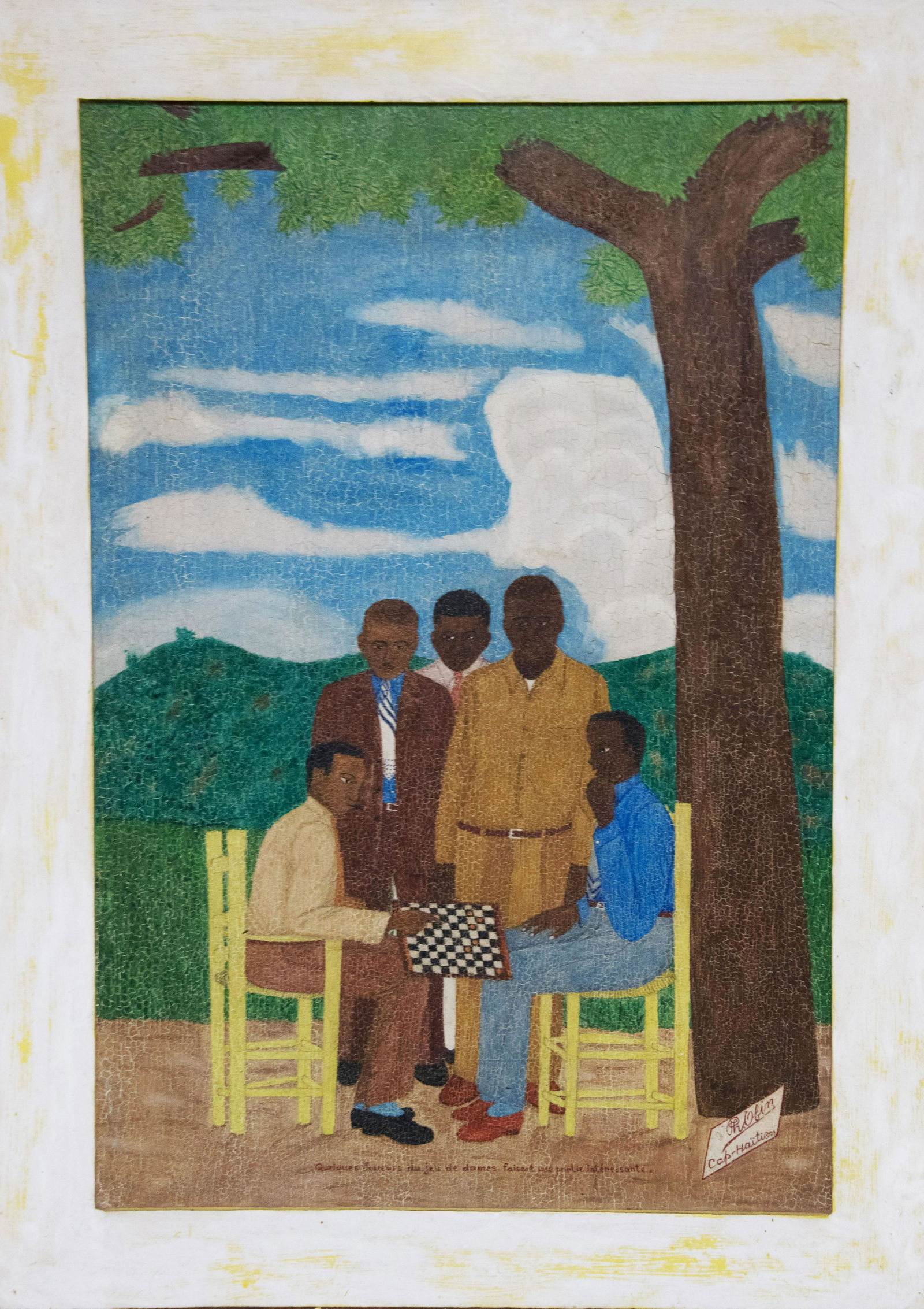 Obin, Philome: Quelques Joueurs du jeu de dames faisant: Oil on Masonite, 24 x 16 in. From the Yvonne and Glenn Stokes collection.