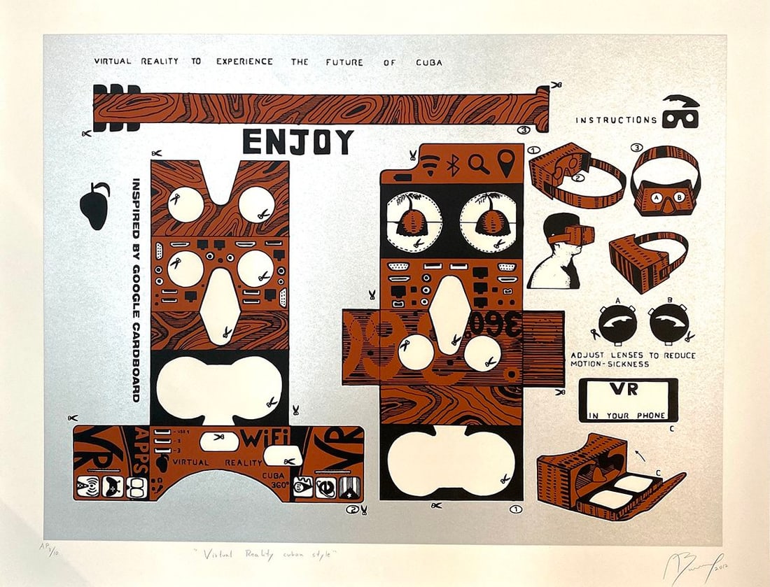 Abel Barroso. Virtual Reality Cuban Style (III), 2012: Litograph, 25.5 x 32.5 in. Signed and dated recto lower right Titled recto lower center. Numbered recto lower left. Ed 20 of 50.