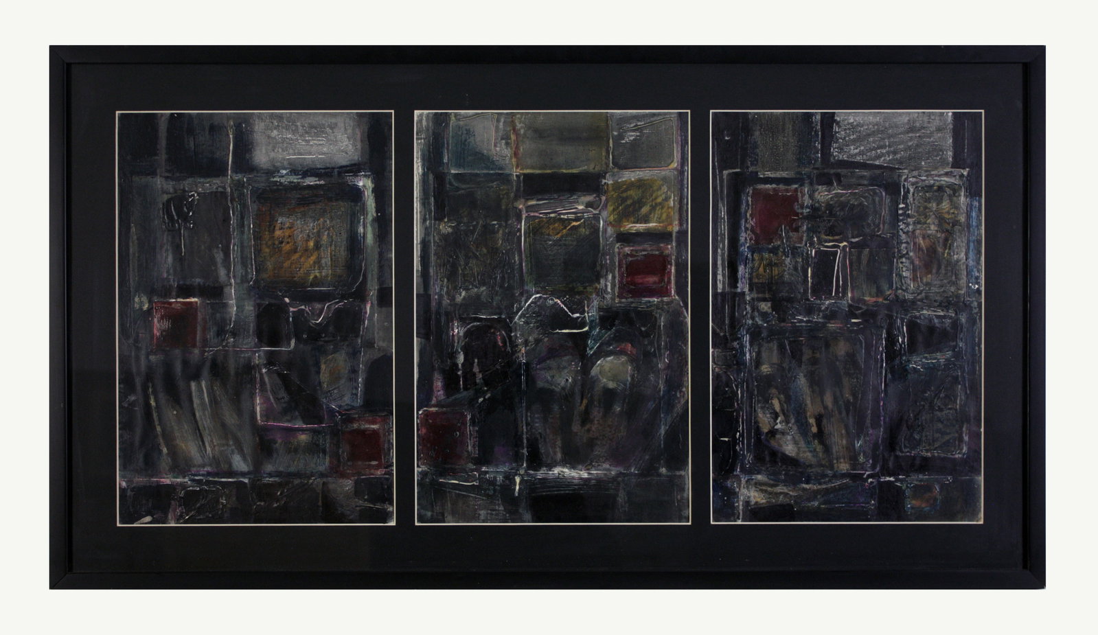 David Boxer. Blackscape (The Hold), 1974: Mixed media, collage, feathers on cardboard (Triptych)18 x 12 in each