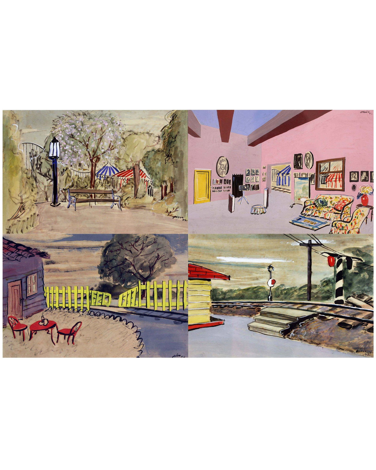 Roberto Diago, Untitled, 1942 (polyptych): Gouache on heavy paper, Series of 4 pieces, 7 x 11 in each, Framed, Signed and dated recto upper rightProvenance: Prof. Antonio Alejo, Havana Cuba