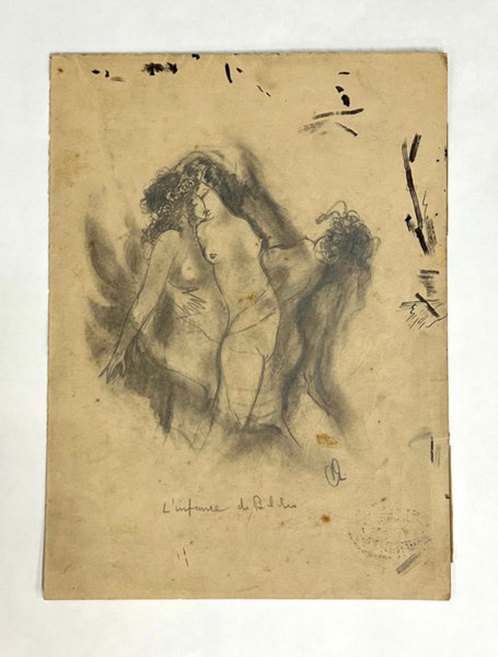 Carlos Enriquez, L'Infance de Bilitis, N.D.: Graphite on heavy paper, 11 x 8 in, Framed, Titled and signed with initials recto lower center and rightProvenance: Marta Sardiñas and Jorge Fernandez de Castro, Havana Cuba
