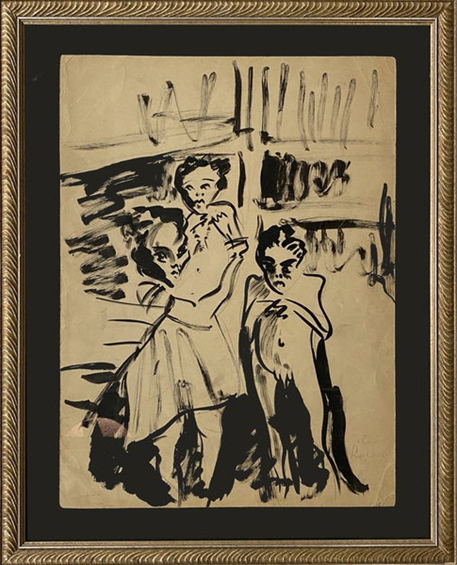 Carlos Enriquez, La Lucha, Late 1930's: Pencil and ink on paper, 18 x 13 in, Framed, Signed recto lower rightProvenance: Private Collection, Havana Cuba