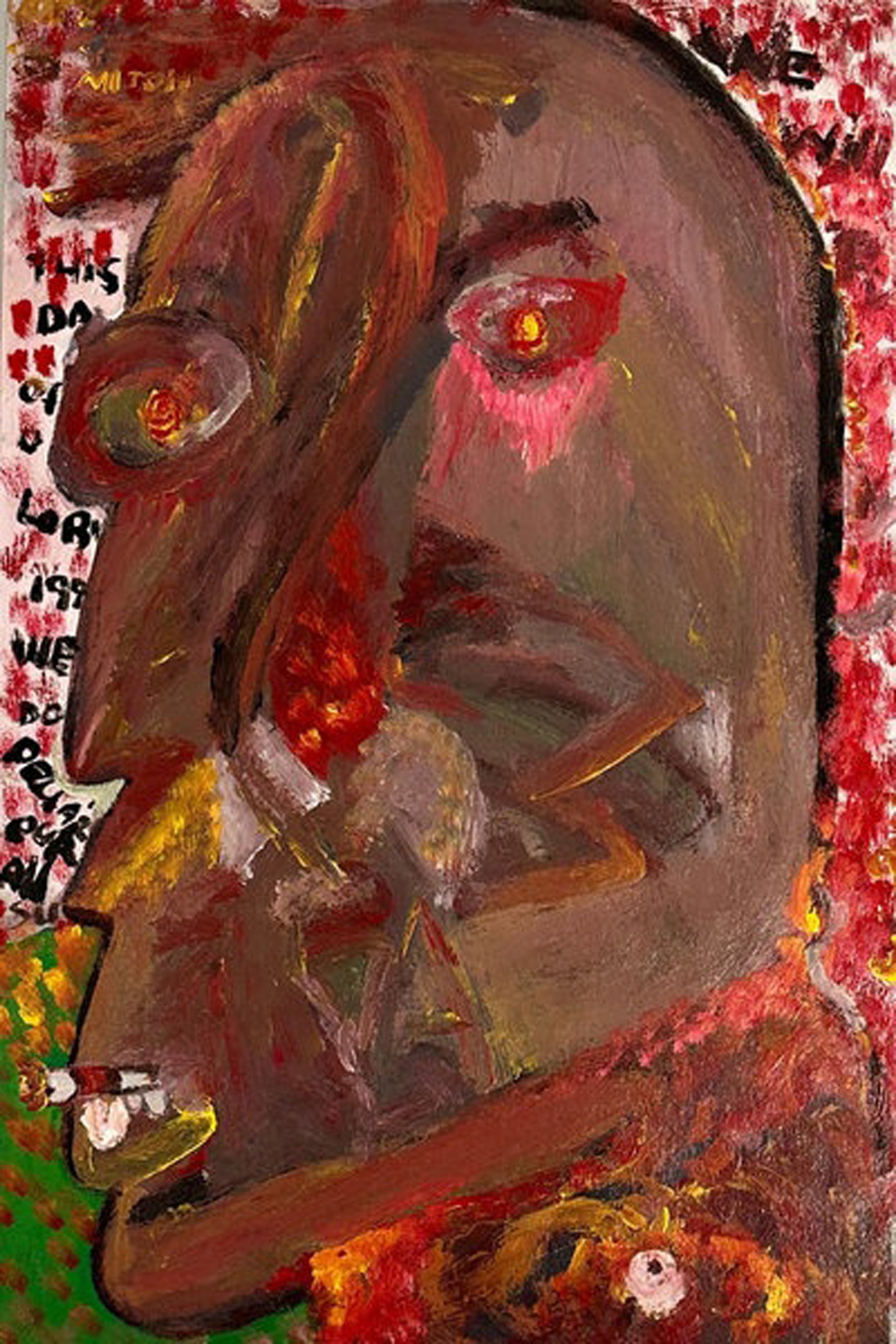 Milton George, Warhead, 1991: Acrylic on linen paper, 38 x 25 in, Unframed, Signed recto upper left and titled and dated versoProvenance: The Artist, Kingston Jamaica
