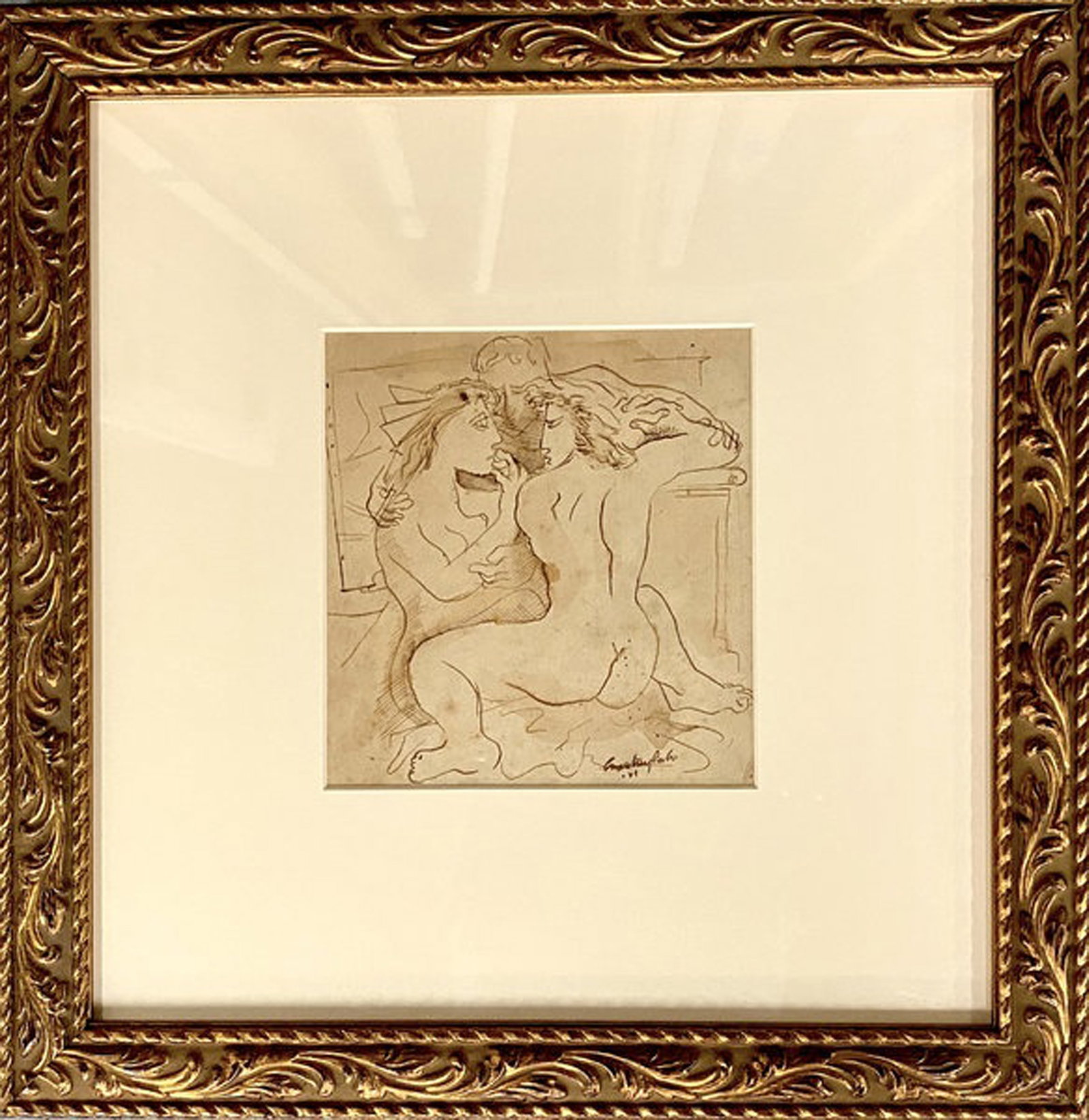 Luis Martinez-Pedro, Untitled, 1943: Ink on heavy paper, 7 x 6 in, Framed, Signed and dated recto lower rightProvenance: Galeria La Acacia, Havana Cuba