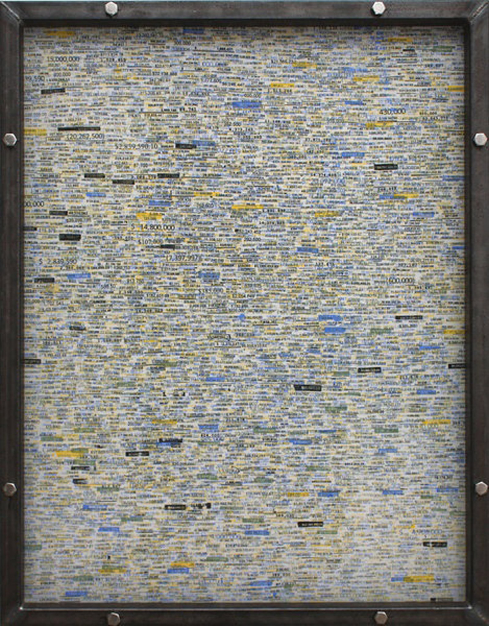 Ruben Millares, Paint by Number Vellum #3 (Yellow, Blue and Green), 2017: Acrylic on Vellum, in Steel Frame, 22.5 x 17.5 x 1.5 in, FramedProvenance: The Artist, Miami