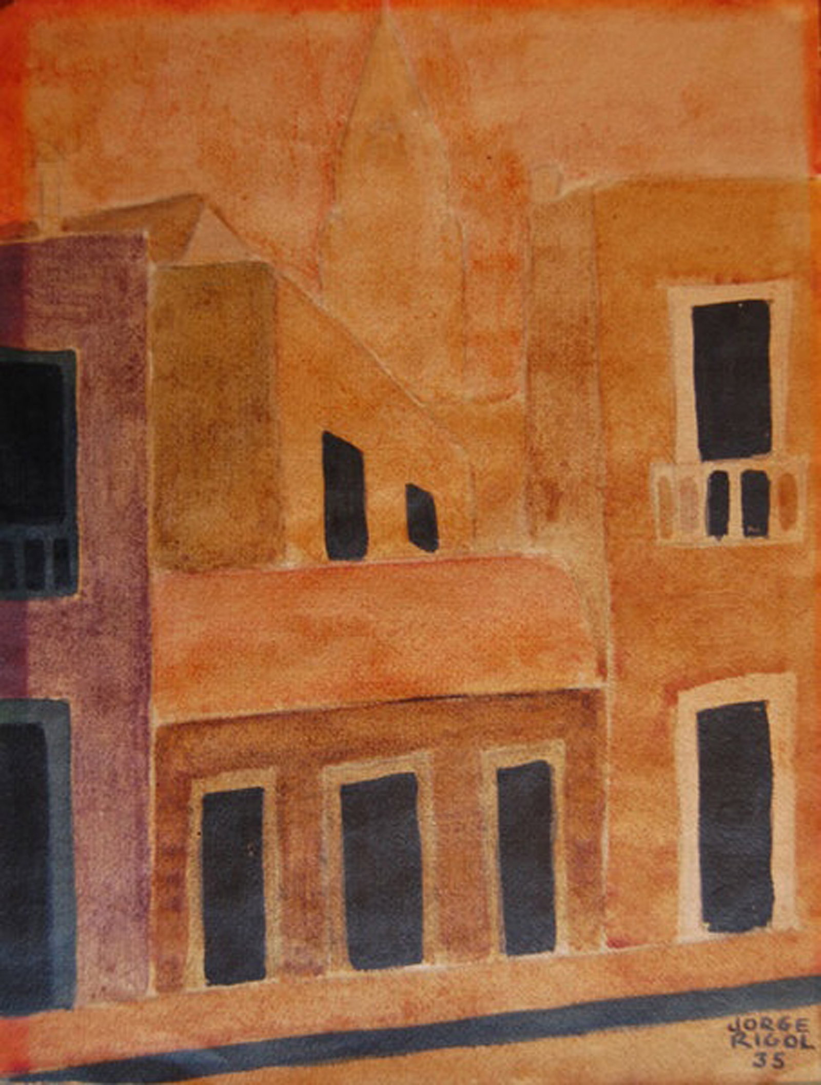 Jorge Rigol, Untitled, 1935: Mixed media on paper, 12.75 x 9.5 in, Framed, Signed recto lower right