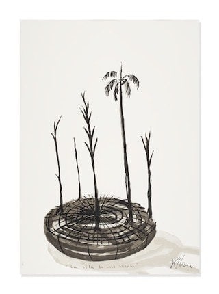 Alexis Leyva Machado (Kcho) (Cuba) (1970-). La Isla de mis sueños , 1996: Lithograph on wove paper, 27.50 x 19.62 in. Frame size: 34 x 26 in. Signed and dated recto lower right. Titled recto lower center. Numbered recto lower left. Ed. 37 of 60. Provenance: The Artist.