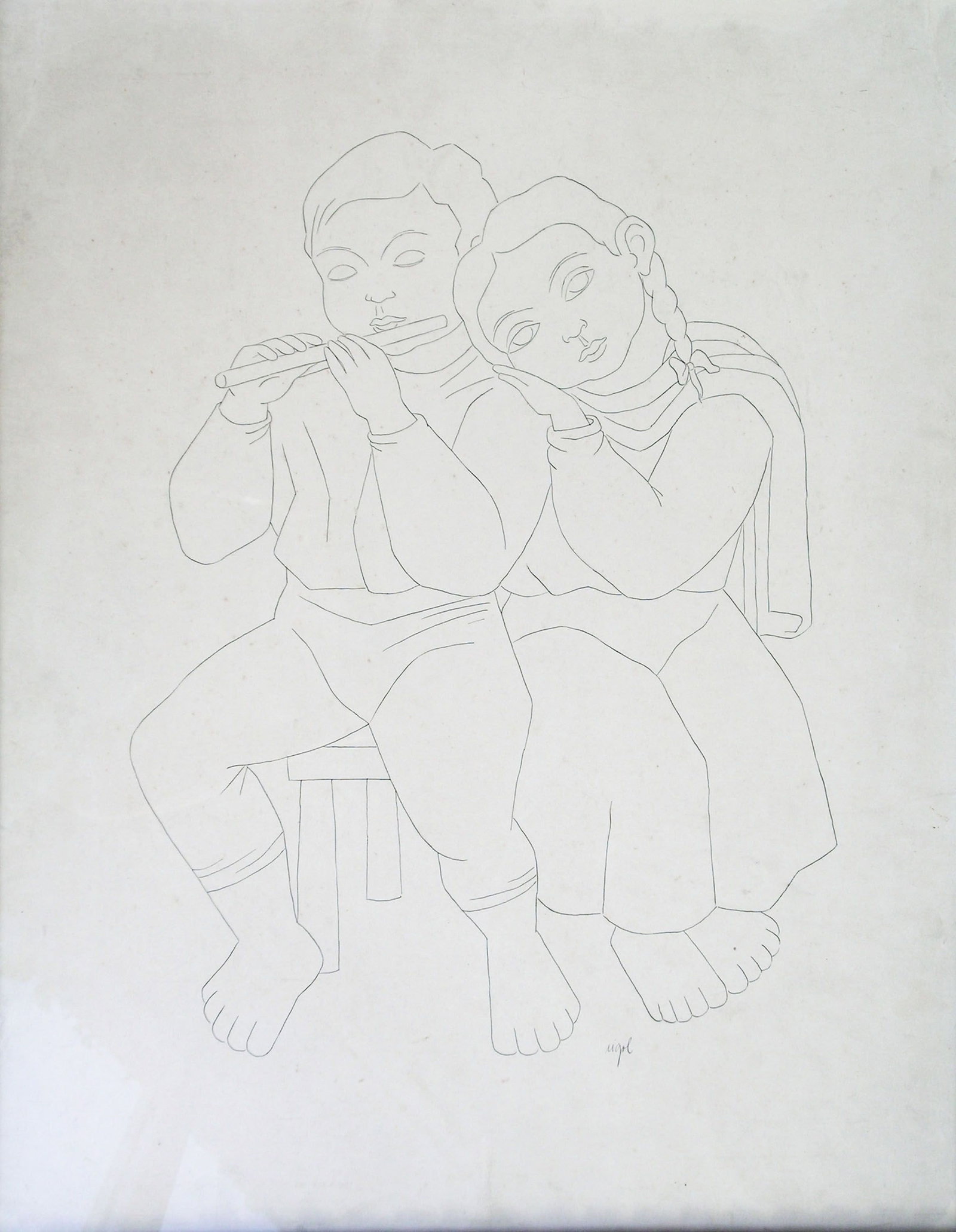 Jorge Rigol (Cuba) (1910-1991). Untitled, N.D.: Ink on heavy paper, 28.50 x 22.50 in. Frame size: 31 x 25 x 1.5 in. Signed recto lower right. Provenance: Private collection, Havana.