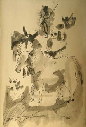 Mariano Rodriguez (Cuba) (1912-1990). Untitled, 1962: Ink on heavy paper, 14 x 11 in. Frame size: 23 x 19.5 x 1 in. Certificate of authenticity signed by Dolores y Alejandro Rodriguez. Exhibited in Mariano Rodríguez: Retrospectiva, Museo Nacional de Bel