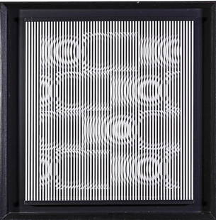 Alberto Biasi "I see and I don't see" 1999: Alberto Biasi (Padua, 1937) "I see and I don't see" 1999 mixed technique on wood, dynamic optical relief cm 50x50x4 signature, title and date on the reverse Work with Authentication on photo of the Ma
