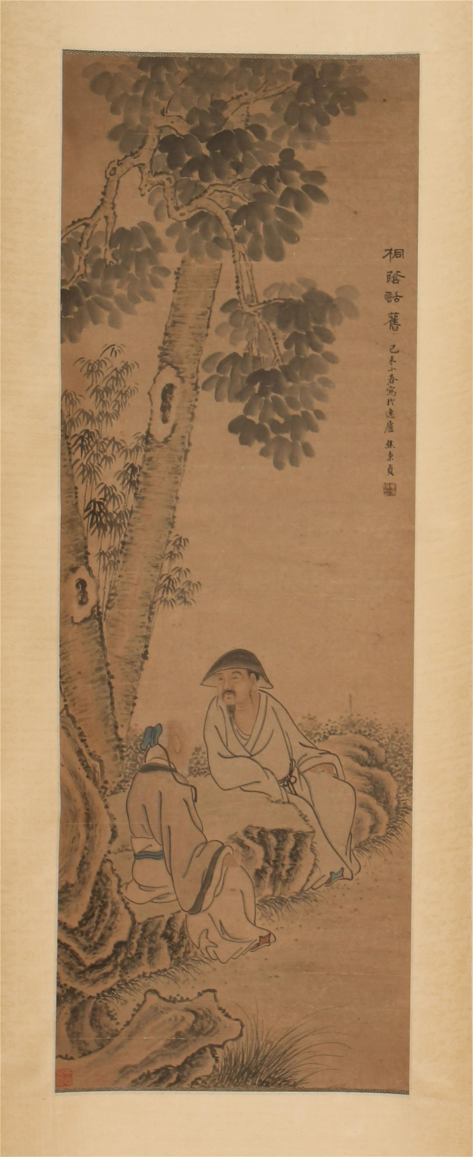 A CHINESE SCROLL PAINTING OF MAN UNDER PINE BY JIAO (1 of 12)