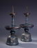 A PAIR OF CHINESE CLOISONNE FLOWER CANDLE HOLDERS