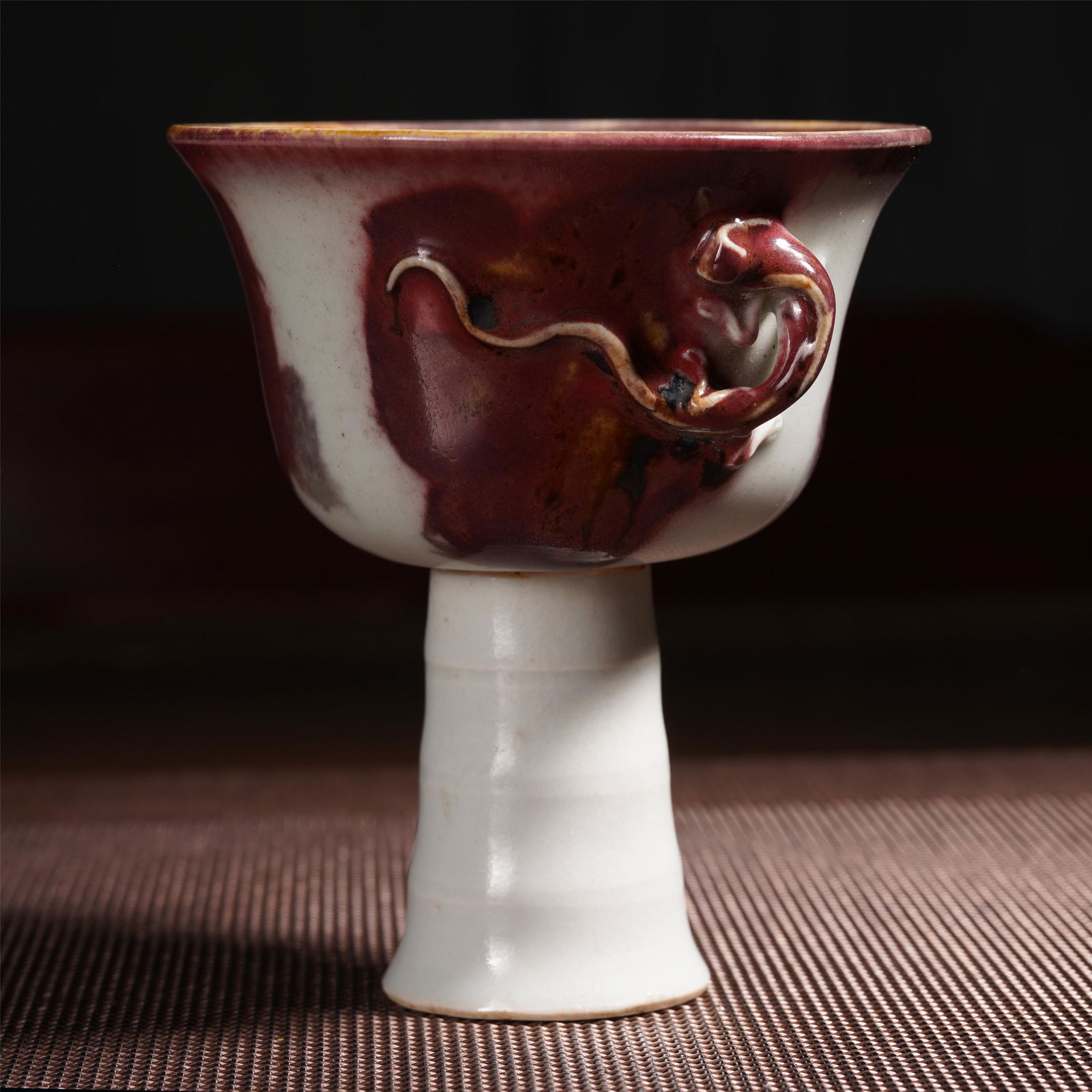 CHINESE PORCELAIN RED UNDER GLAZE STEM CUP (1 of 10)