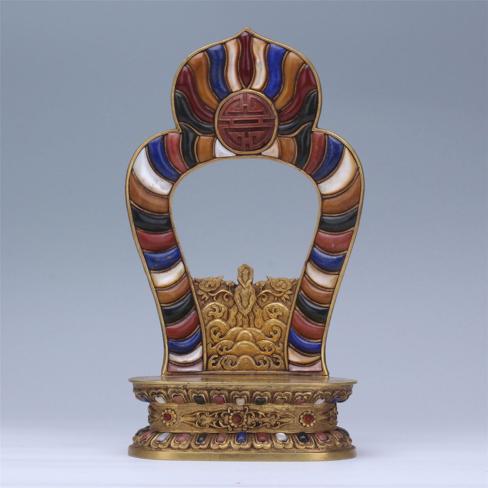 CHINESE GILT BRONZE GEM STONE INLAID BUDDHA SEAT (1 of 10)