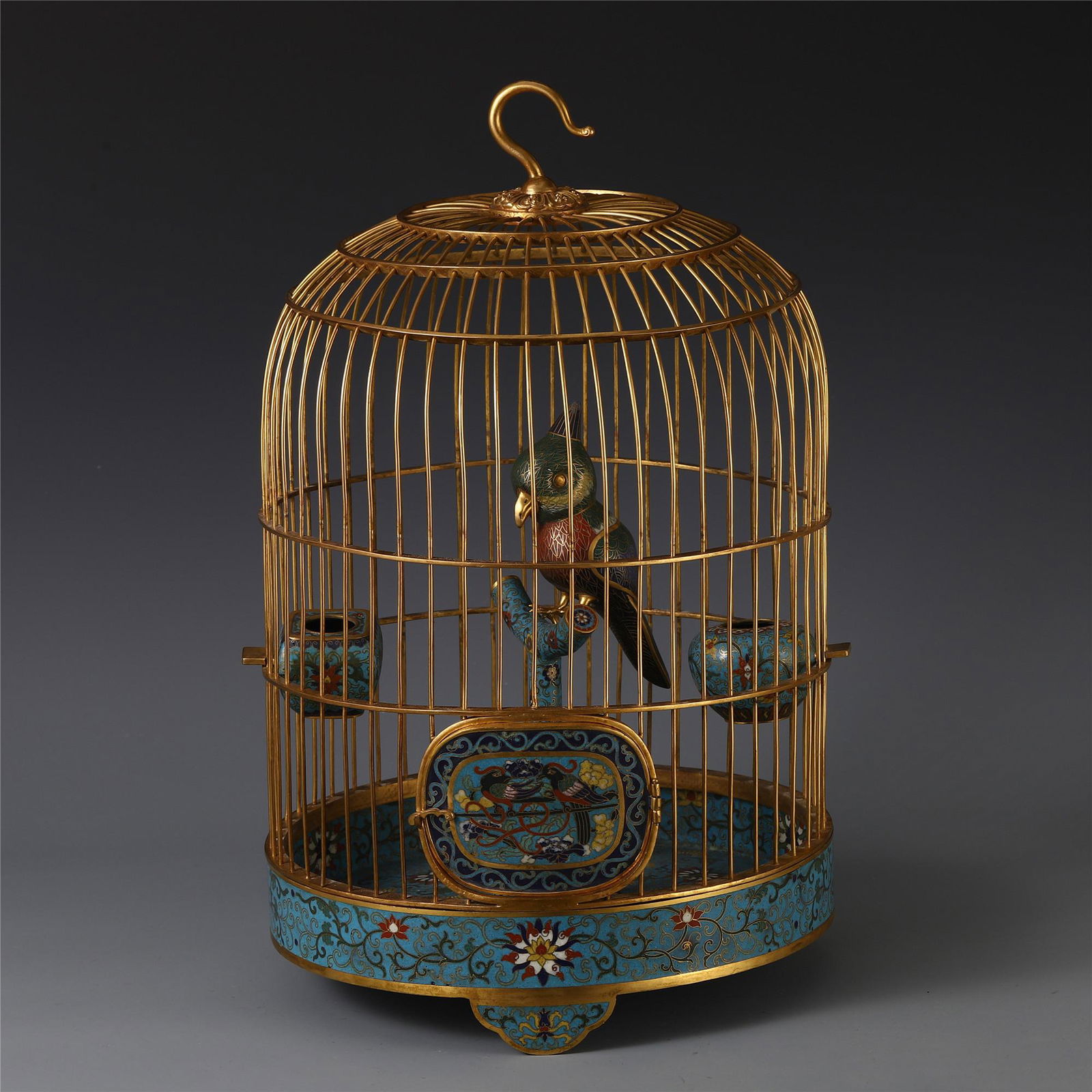 A DELICATE CHINESE CLOISONNE GILT BRONZE BIRDCAGE (1 of 10)