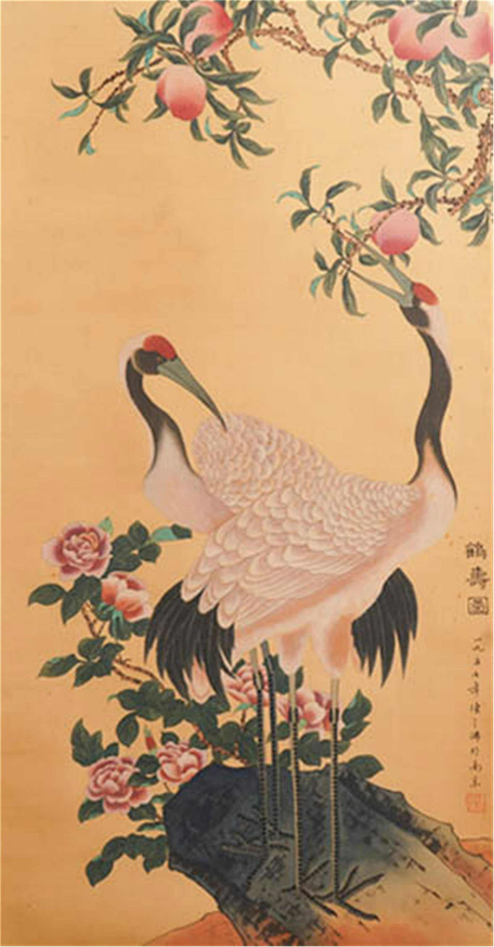 CHINESE SILK HANDSCROLL PAINTING OF DOUBLE CRANES (1 of 8)