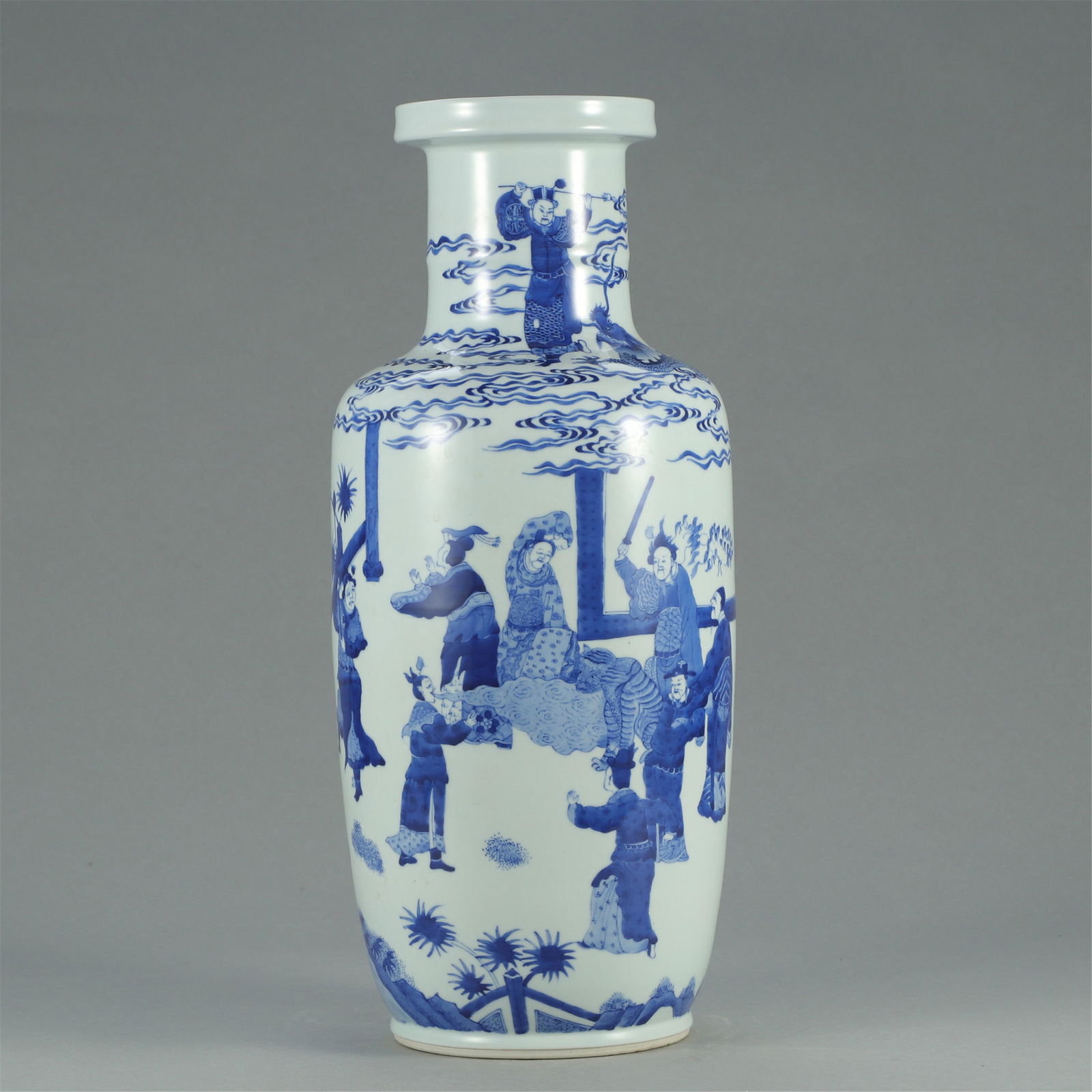 CHINESE BLUE AND WHITE PORCELAIN FIGURE ROULEAU VASE (1 of 9)