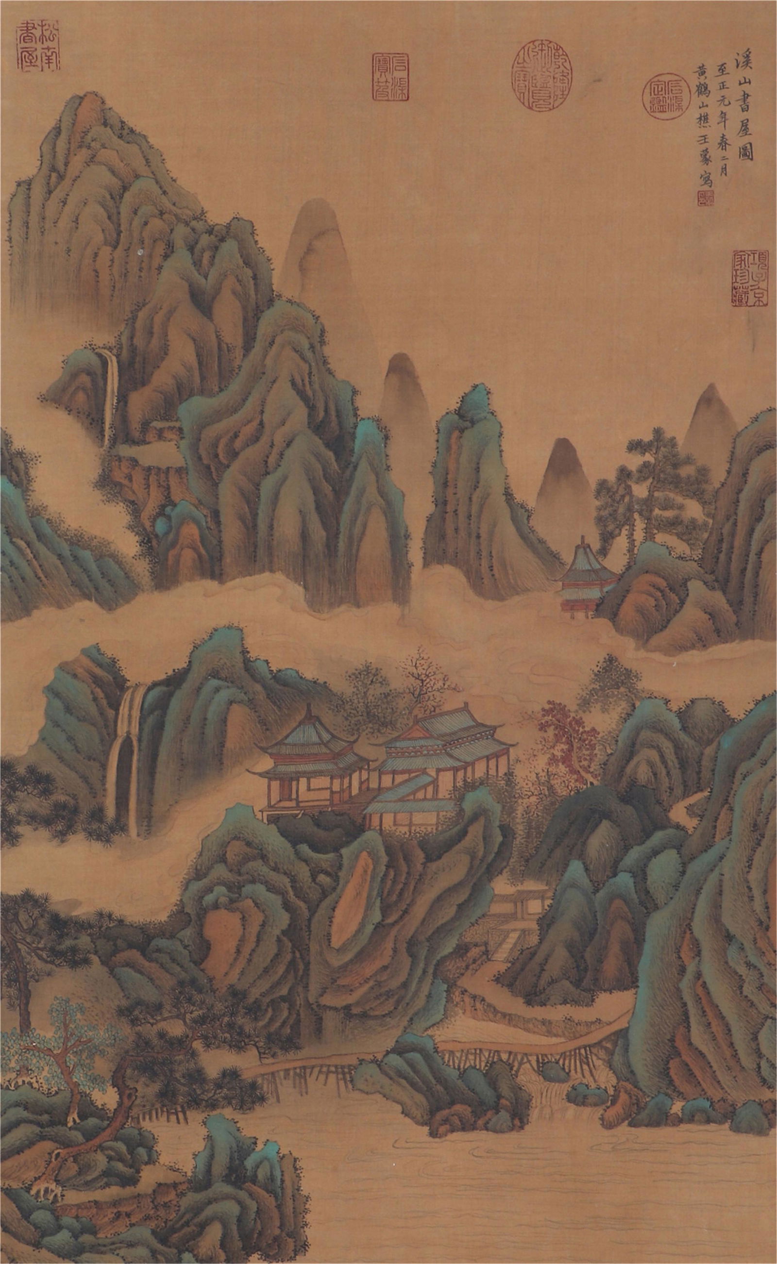 CHINESE PAINTING OF MOUNTAIN LANDSCAPE BY WANG MENG: Image only size 73 cm by 44 cm.