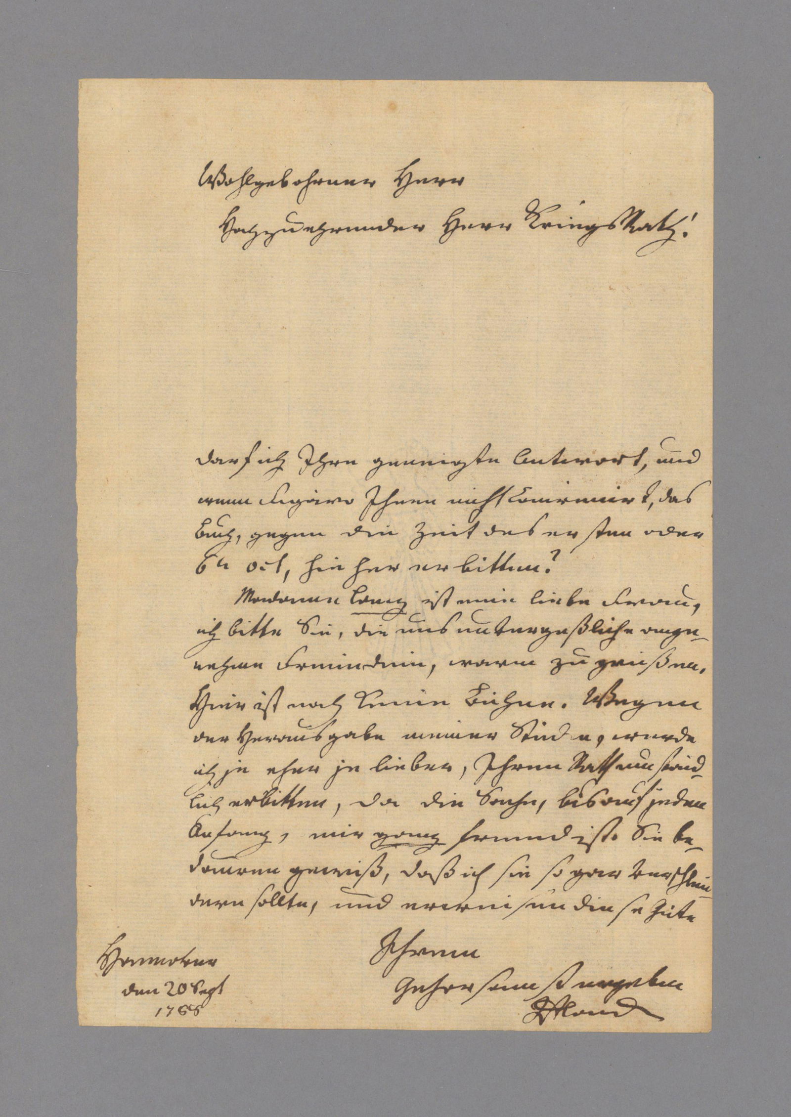 * IFFLAND, August Wilhelm, 1759 – 1814.: * IFFLAND, August Wilhelm, 1759 – 1814 E. Br. m. U. Hannover 20.IX. 1788 1 S. 4°. Leicht gebräunt An Johann Heinrich M e r c k , dem er vermutlich eine Übersetzung des Schauspiels