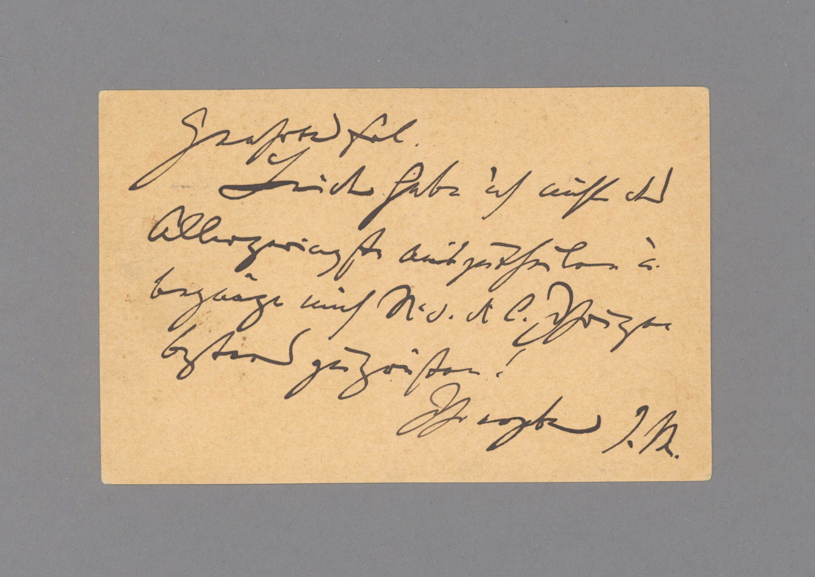 BRAHMS, Johannes, 1833 – 1897.: BRAHMS, Johannes, 1833 – 1897 E. Postkarte m. U. „J.Br. Poststempel: Karlsbad 16.IX.1896. Leicht gebräunt An die Pianistin Ilona E i b e n s c h ü t z in Wien „… leid