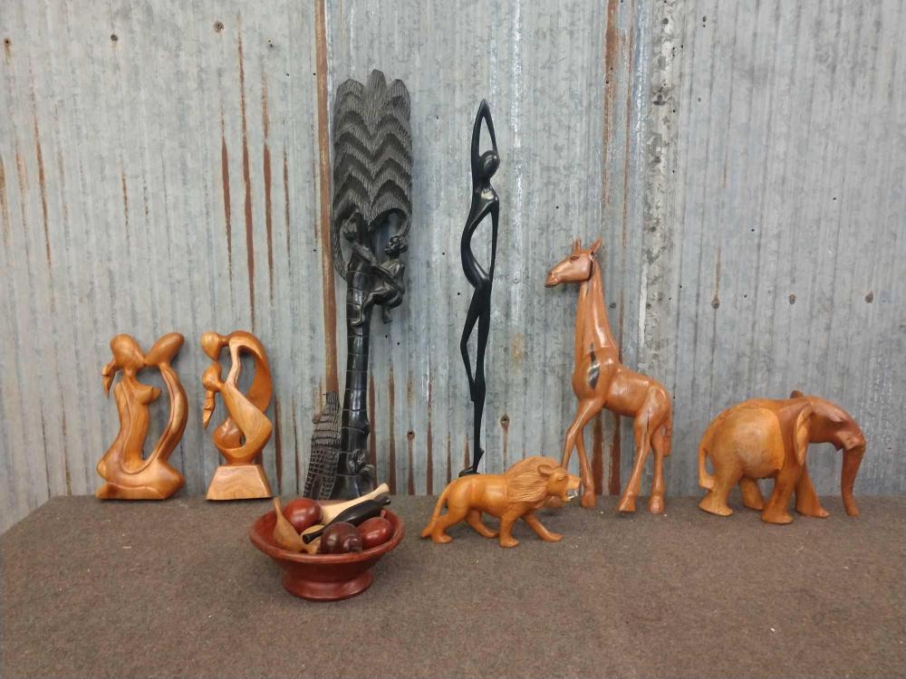 African Wood Carving Group: African Wood Carving Group 63.9 Including Ebony wood statues & other wood carvings Taxidermy