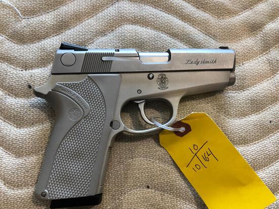 Smith & Wesson Lady Smith Model 3913 9mm Semi Auto: 51.2 Silver finish with gray grips SN TFB5826