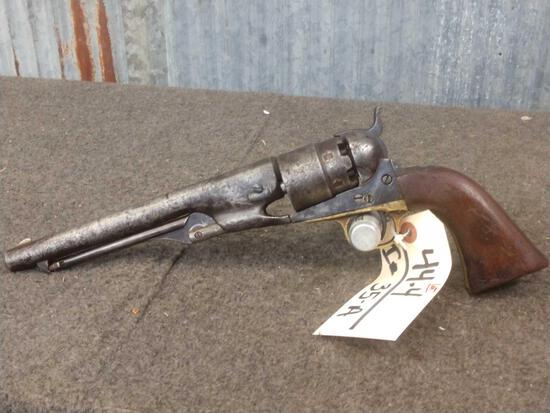 Colt 1860 Army Cap & Ball Revolver: 44.4 Military version made to accept a shoulder stock Serial number 118937 made in 1863 probably saw service in the civil war Works mechanically but shows some hard use