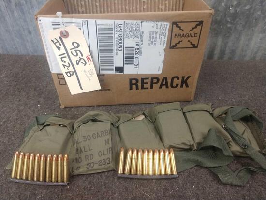 360 Rounds Of Military 30 Carbine Ammo: 95.8 In 10 round stripper clips