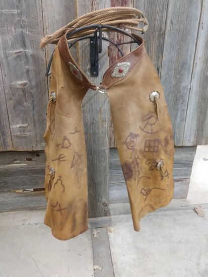Vintage Youth or Kids Batwing Chaps & Grass Lariet: 26.93 Great vintage look with ranch brands old west cowboy collectible memorabilia
