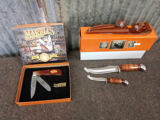 Marbles Knife Package: 70.6 Including 100 Years Commemorative Folding Knife & a Fixed Blade Knife set of 2