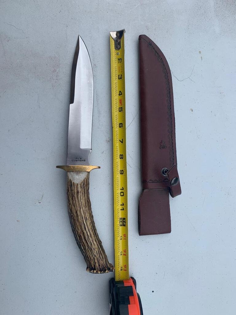 Antler Handled Bowie Knife: 62.102 Brand new by Al's Customs About 15 inches overall.