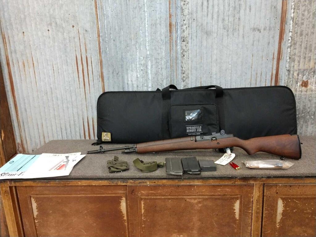 Springfield Armory Model M1A 308 Semi Auto: 119.1 Like new gun with 3 magazines & tactical soft case with extras SN 383568