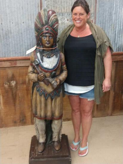 1970s Vintage Cigar Store Indian Statue: 38.3 Marked Universal Statuary Corp. Chicago Illinois Dated 1978 & Numbered 585 made from composite material About 62" tall x 17" x 17"