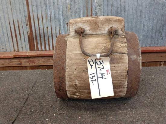 Antique Primitive Wood Canteen: 37.14 Neat piece with hand forged handle & hardware Pre Civil War to Westward Expansion Era
