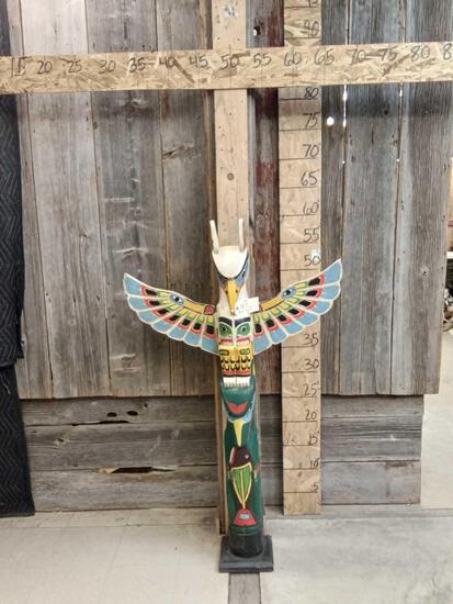 Hand Carved Wooden Totem Pole: 18.7 Great detail loud colors wings are detachable for easy transport